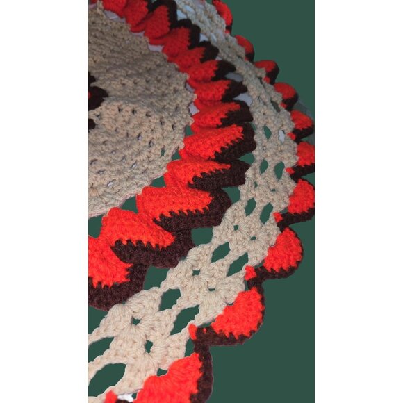 HUGE Vintage Handmade Crochet Doily 24" Round Retro Decor Orange/Brown/Tan Kitsc - Picture 2 of 10